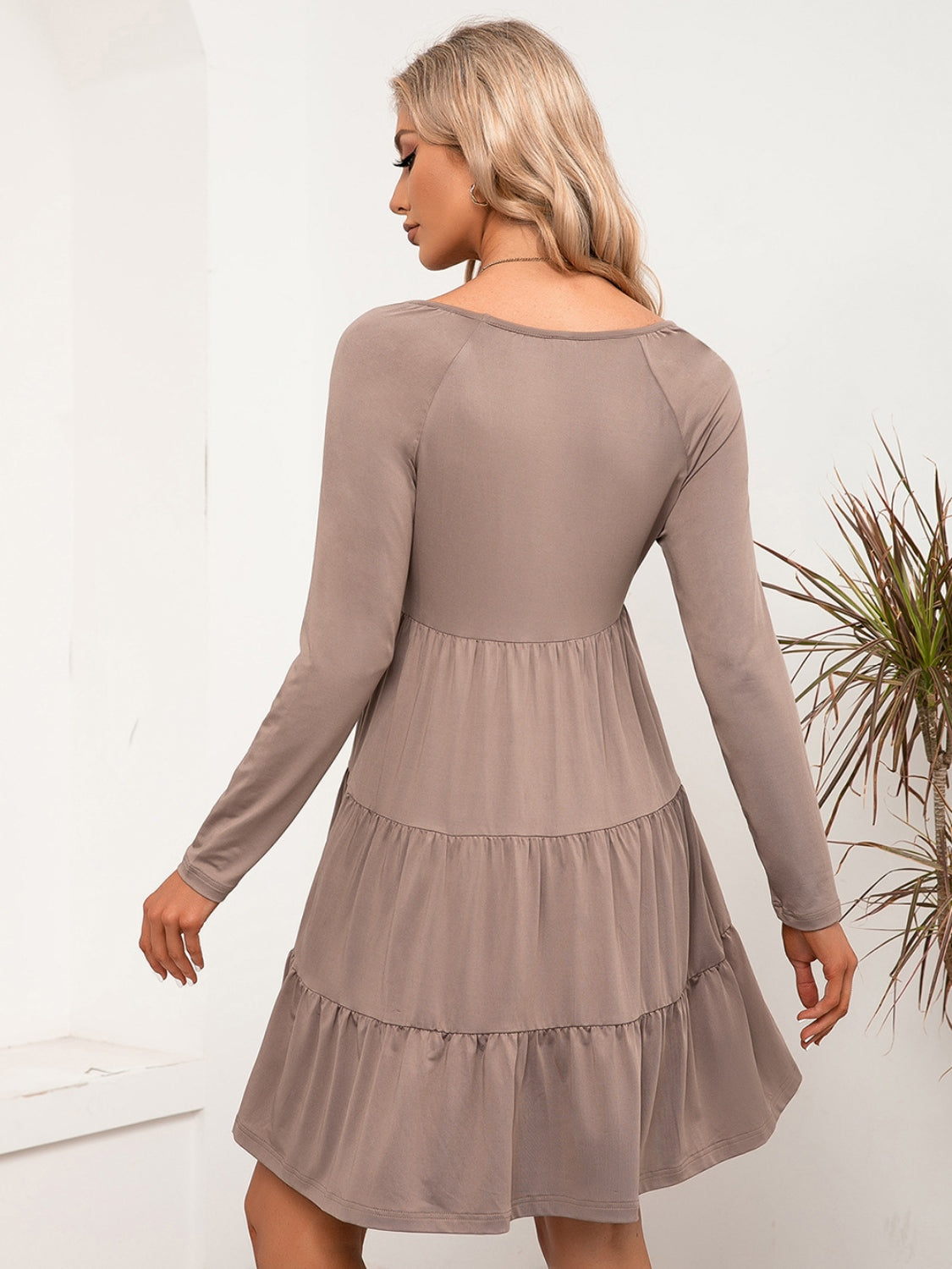 V-Neck Long Sleeve Tiered Dress-Angel Casuals