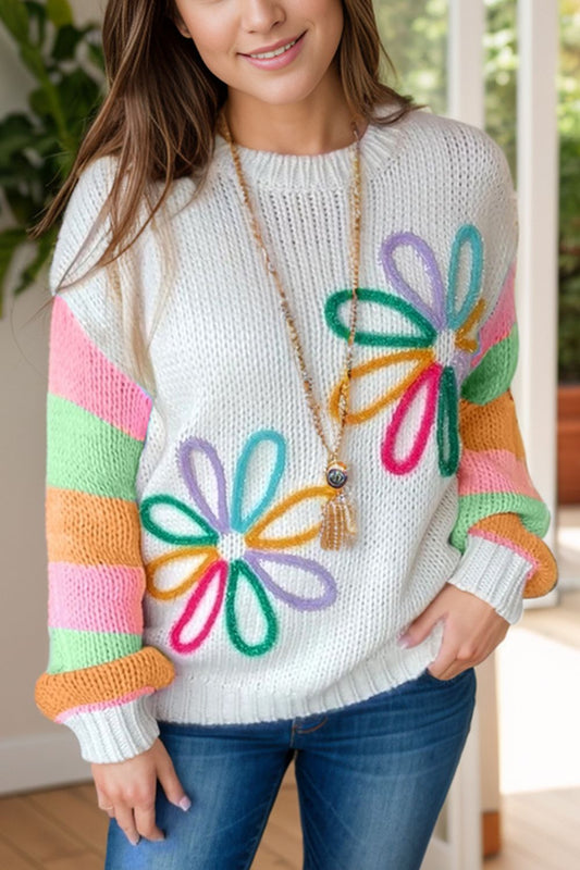 Color Block Round Neck Sweater-Angel Casuals