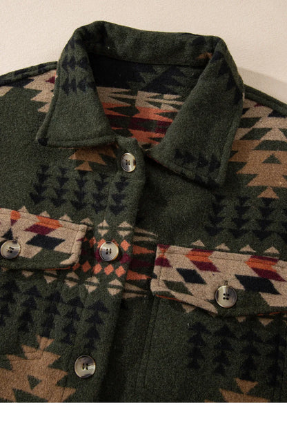 Pocketed Geometric Collared Neck Jacket-Angel Casuals