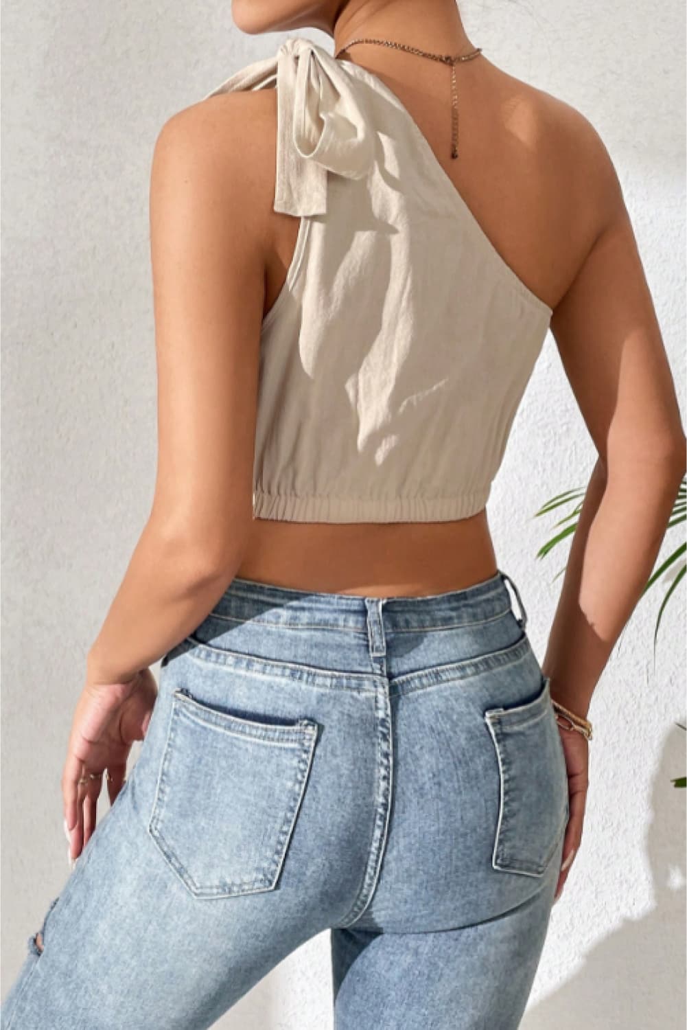 Cropped One-Shoulder Striped Tie Shoulder Tank-Angel Casuals