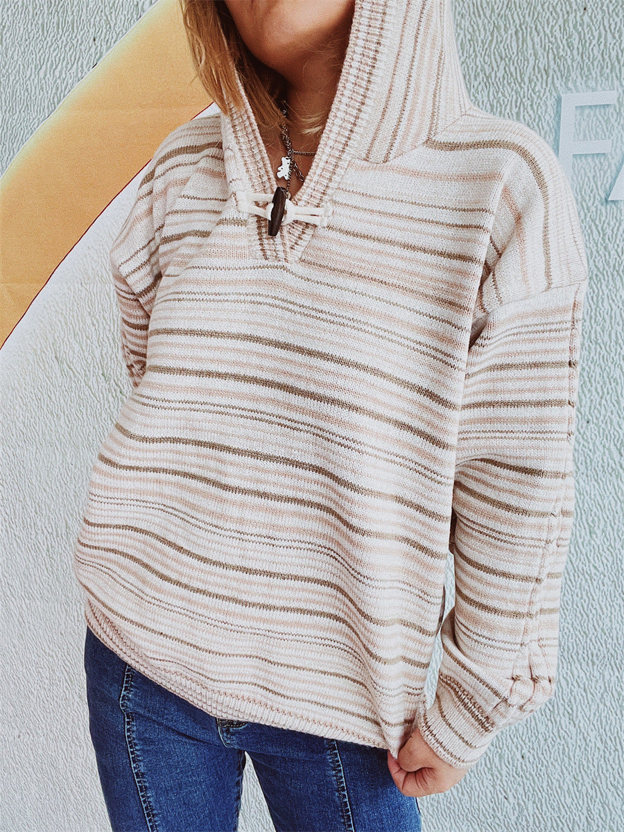 Striped Long Sleeve Hooded Sweater-Angel Casuals