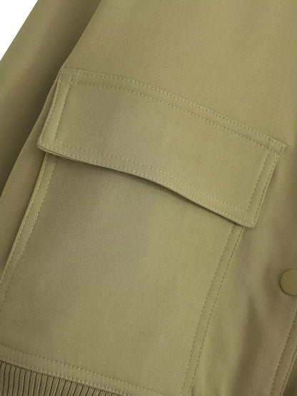 Pocketed Snap Down Baseball Collar Jacket-Angel Casuals