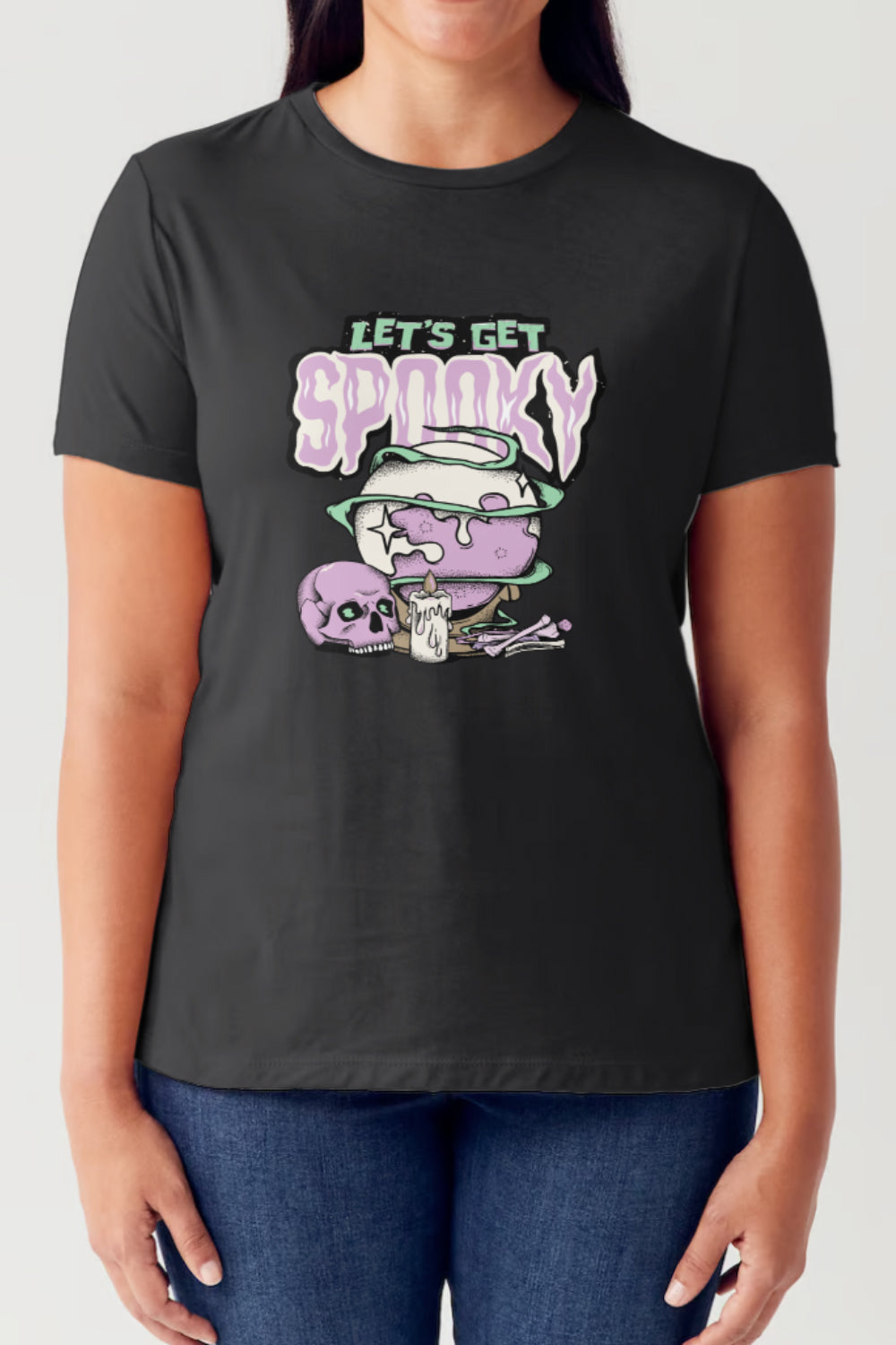 Simply Love Full Size LET'S GET SPOOKY Short Sleeve Tubular T-Shirt-Angel Casuals