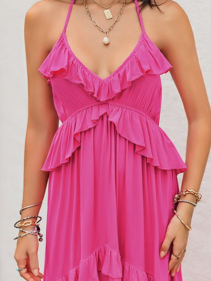 Ruffled Halter Neck Maxi Dress-Angel Casuals