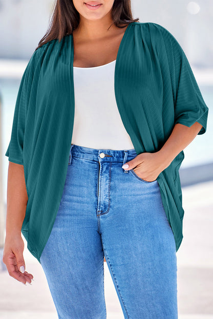 Plus Size Ribbed Cocoon Cover Up-Angel Casuals