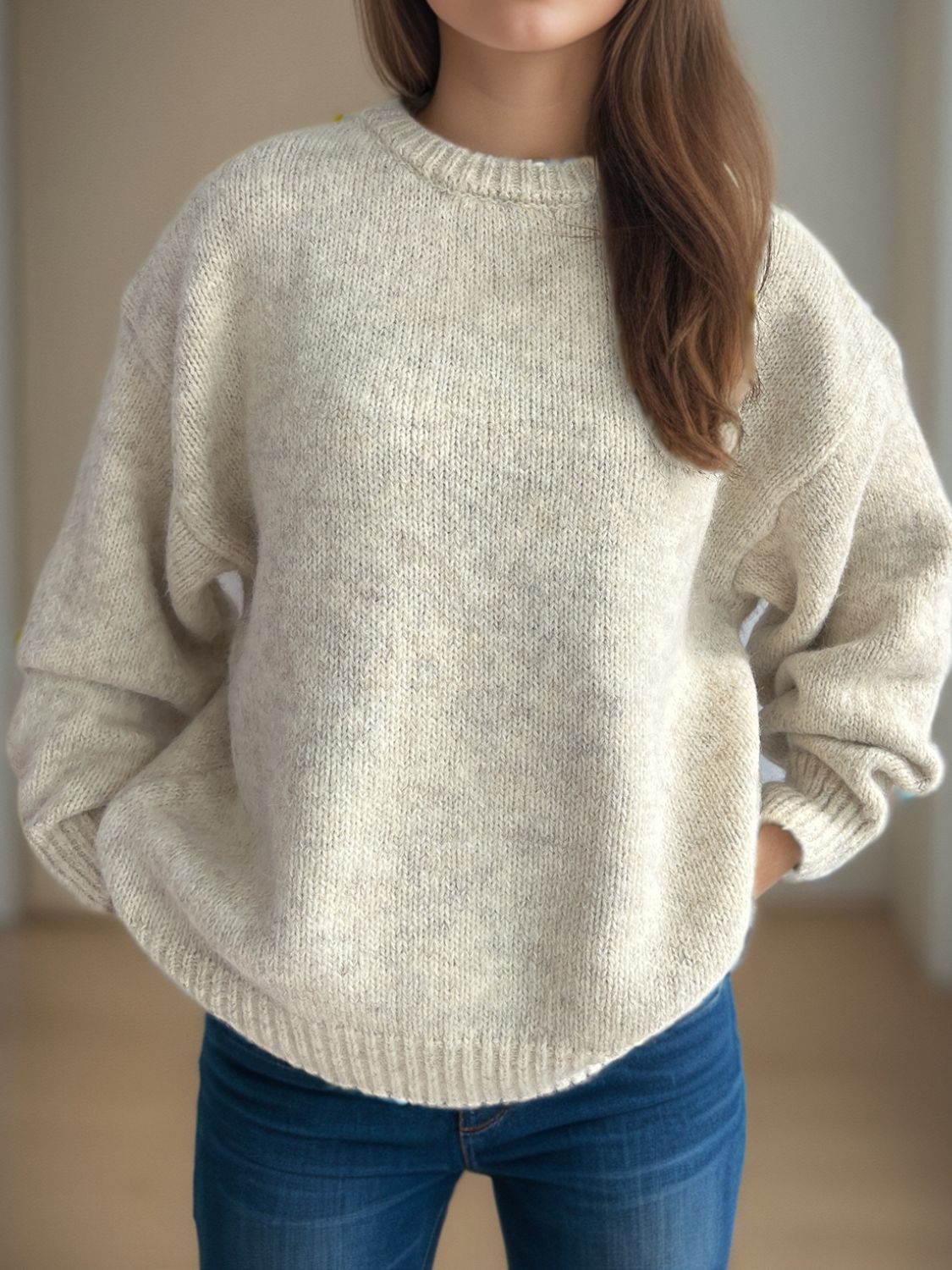 Round Neck Long Sleeve Sweater-Angel Casuals