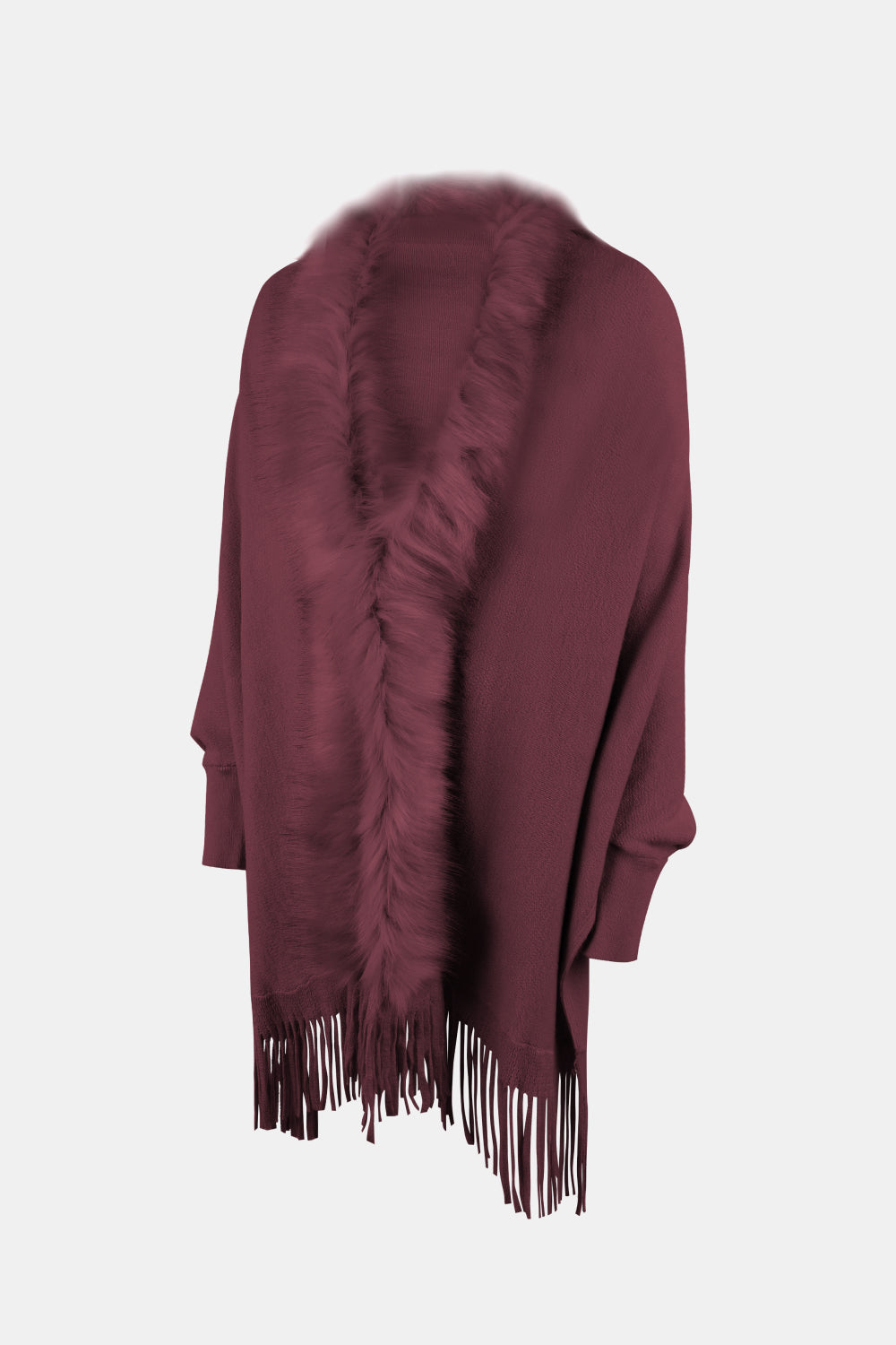 Fringe Open Front Long Sleeve Poncho-Angel Casuals