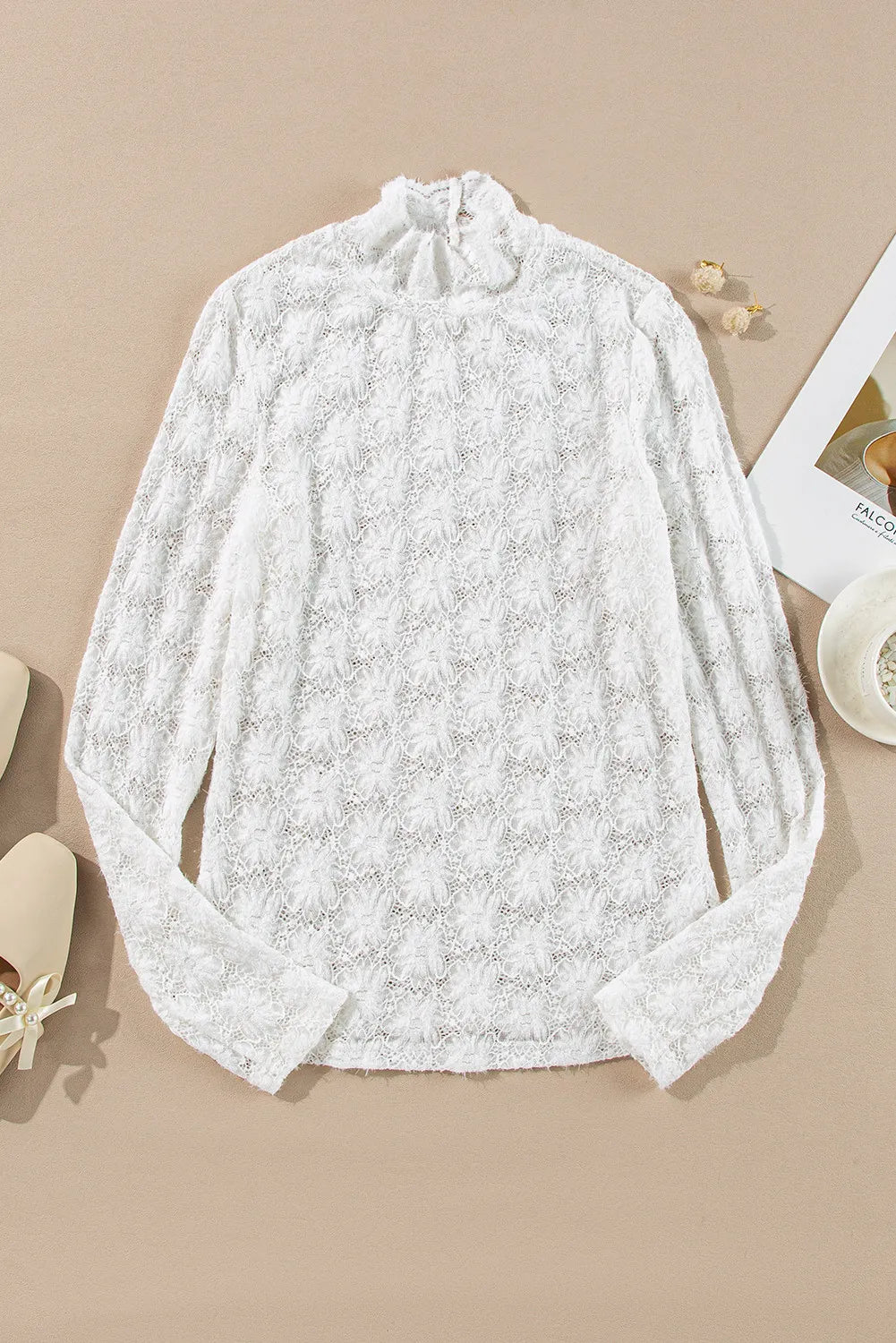 Lace Mock Neck Long Sleeve Top-Angel Casuals