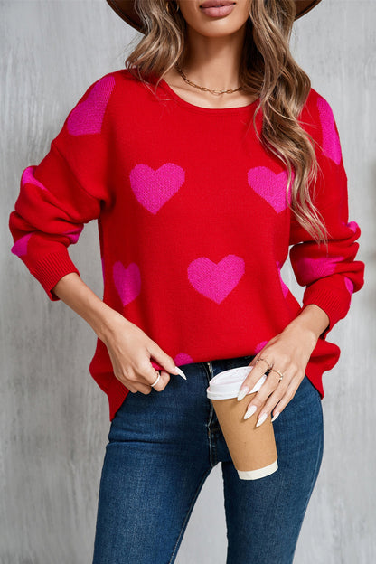 Angel Wings Heart Round Neck Dropped Shoulder Sweater-Angel Casuals