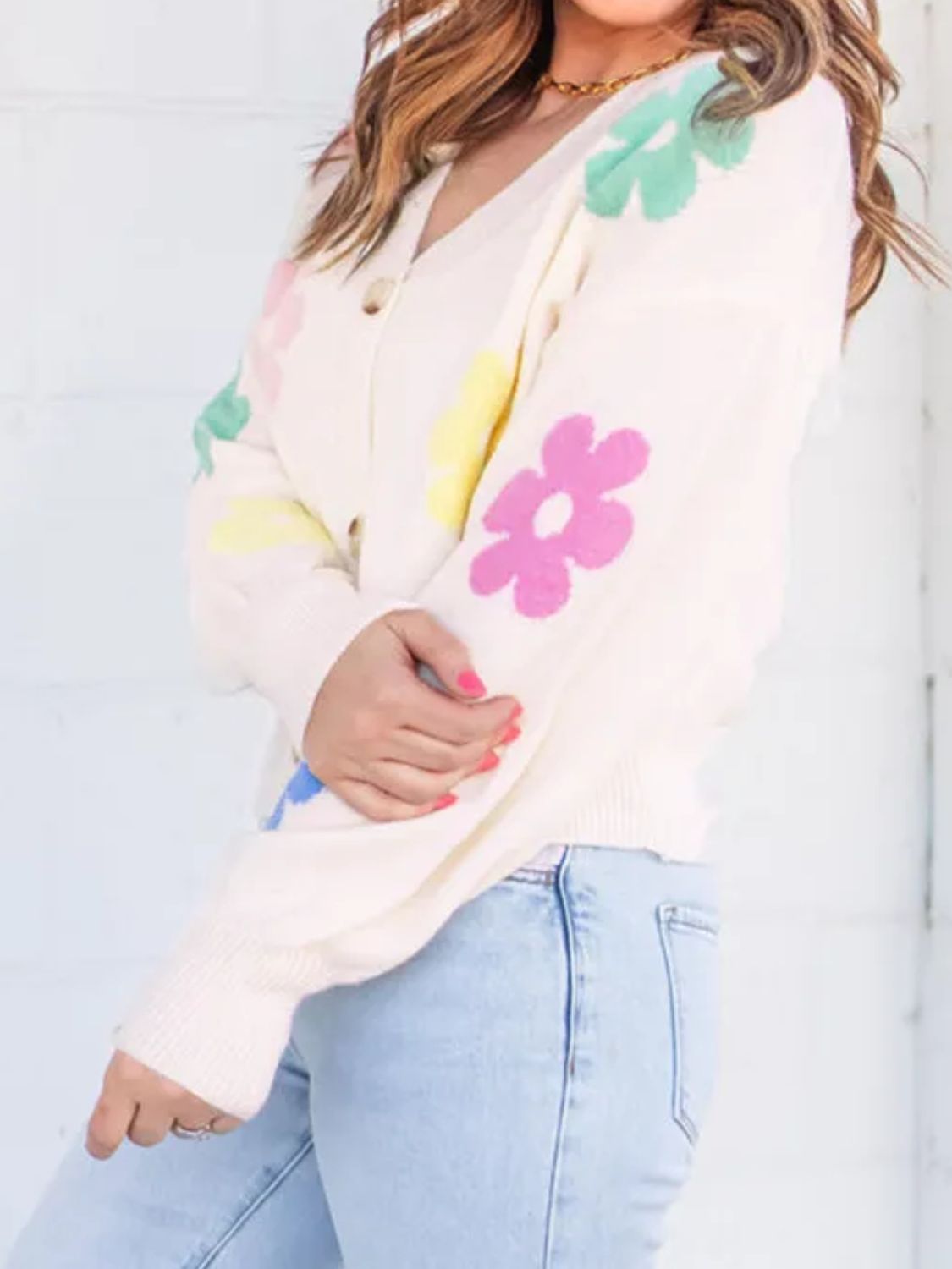 Plus Size Flower Button Up Long Sleeve Cardigan-Angel Casuals