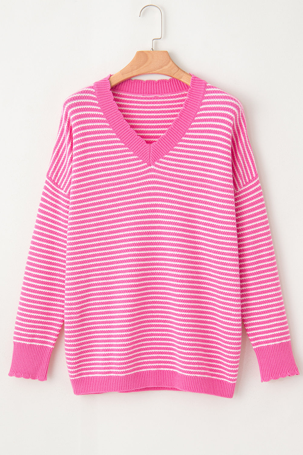 Striped V-Neck Dropped Shoulder Sweater-Angel Casuals