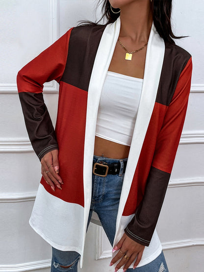 Shiny Color Block Open Front Cardigan-Angel Casuals