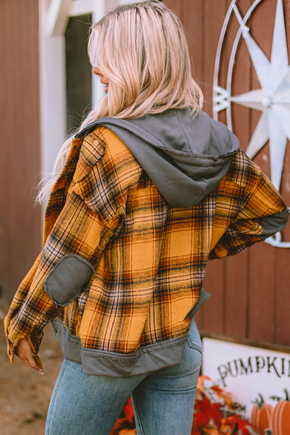 Plaid Hooded Button Front Jacket-Angel Casuals
