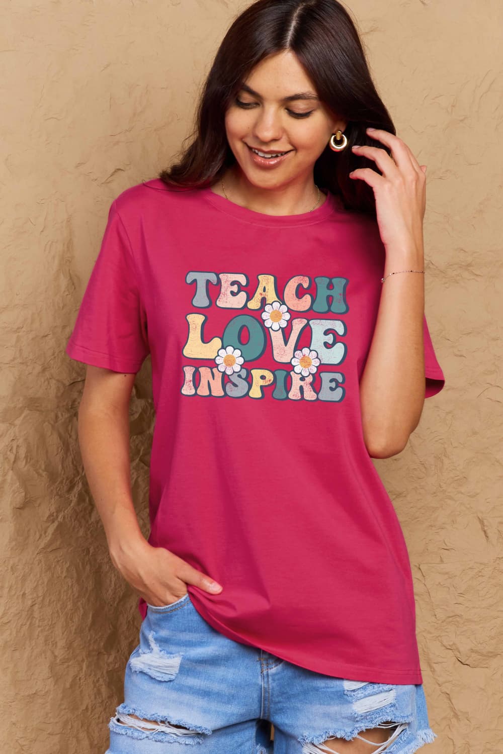 Simply Love Full Size TEACH LOVE INSPIRE Graphic Cotton T-Shirt-Angel Casuals