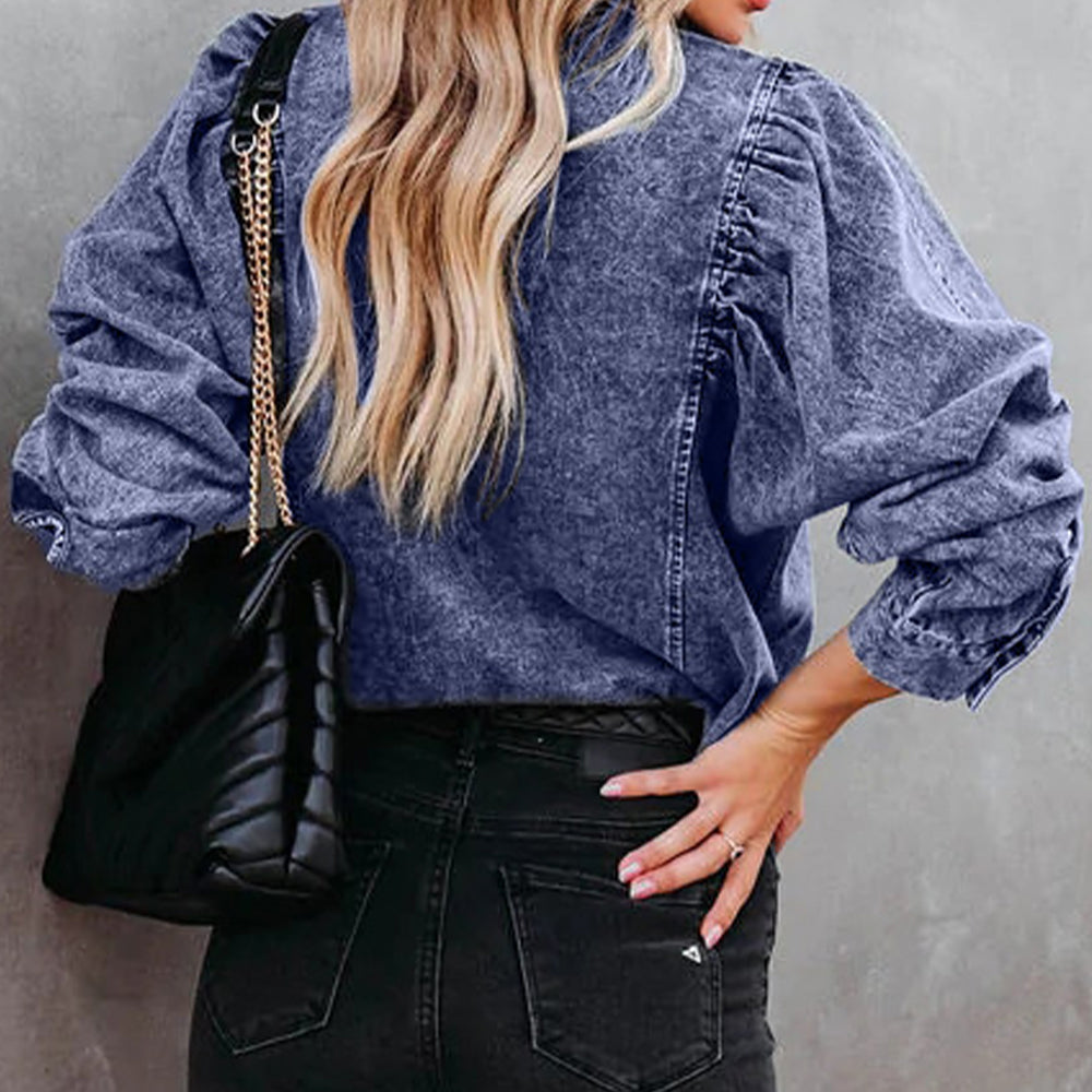 Collared Neck Buttoned Denim Shirt-Angel Casuals