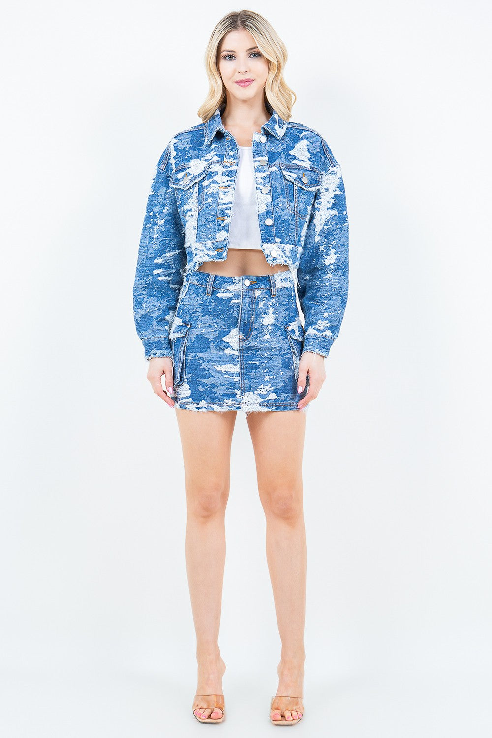 American Bazi Jacquard Trim Cropped Denim Jacket-Angel Casuals