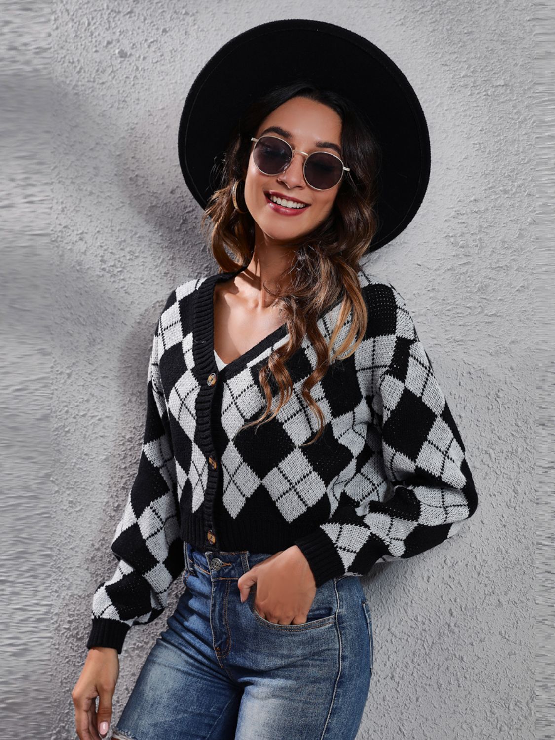 Geometric Button Up Long Sleeve Cardigan-Angel Casuals