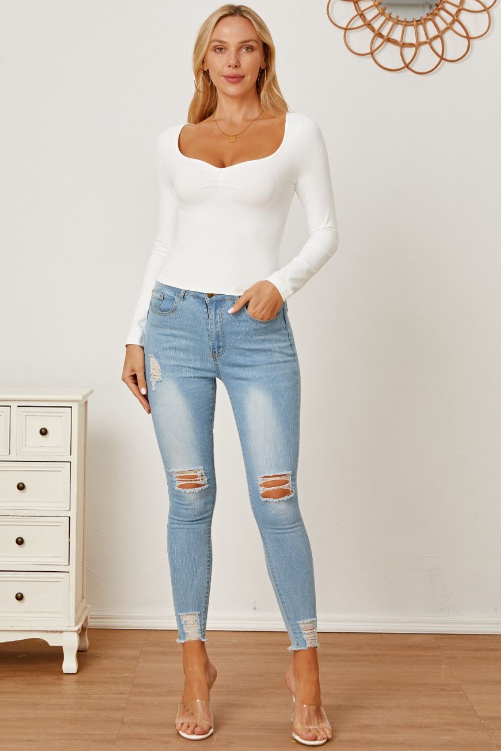 Ruched Long Sleeve T-Shirt-Angel Casuals