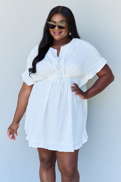 Ninexis Out Of Time Full Size Ruffle Hem Dress with Drawstring Waistband in White-Angel Casuals