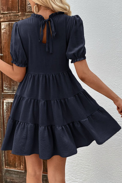 Puff Sleeve Tie Back Tiered Dress-Angel Casuals