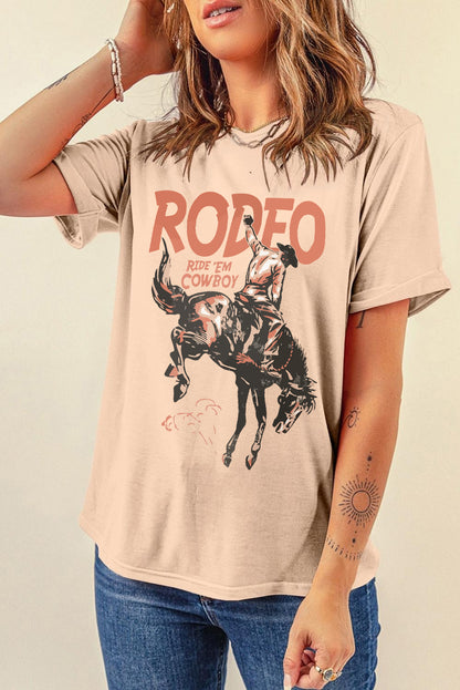 Cowboy Graphic Round Neck Short Sleeve T-Shirt-Angel Casuals