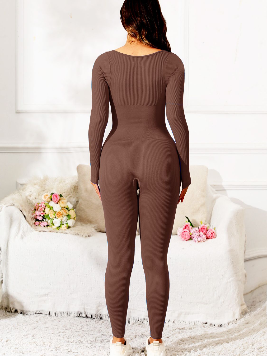 Scoop Neck Long Sleeve Active Jumpsuit-Angel Casuals