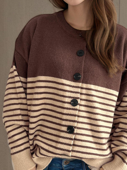 Striped Button Down Long Sleeve Cardigan-Angel Casuals