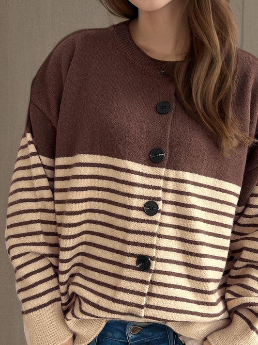 Striped Button Down Long Sleeve Cardigan-Angel Casuals