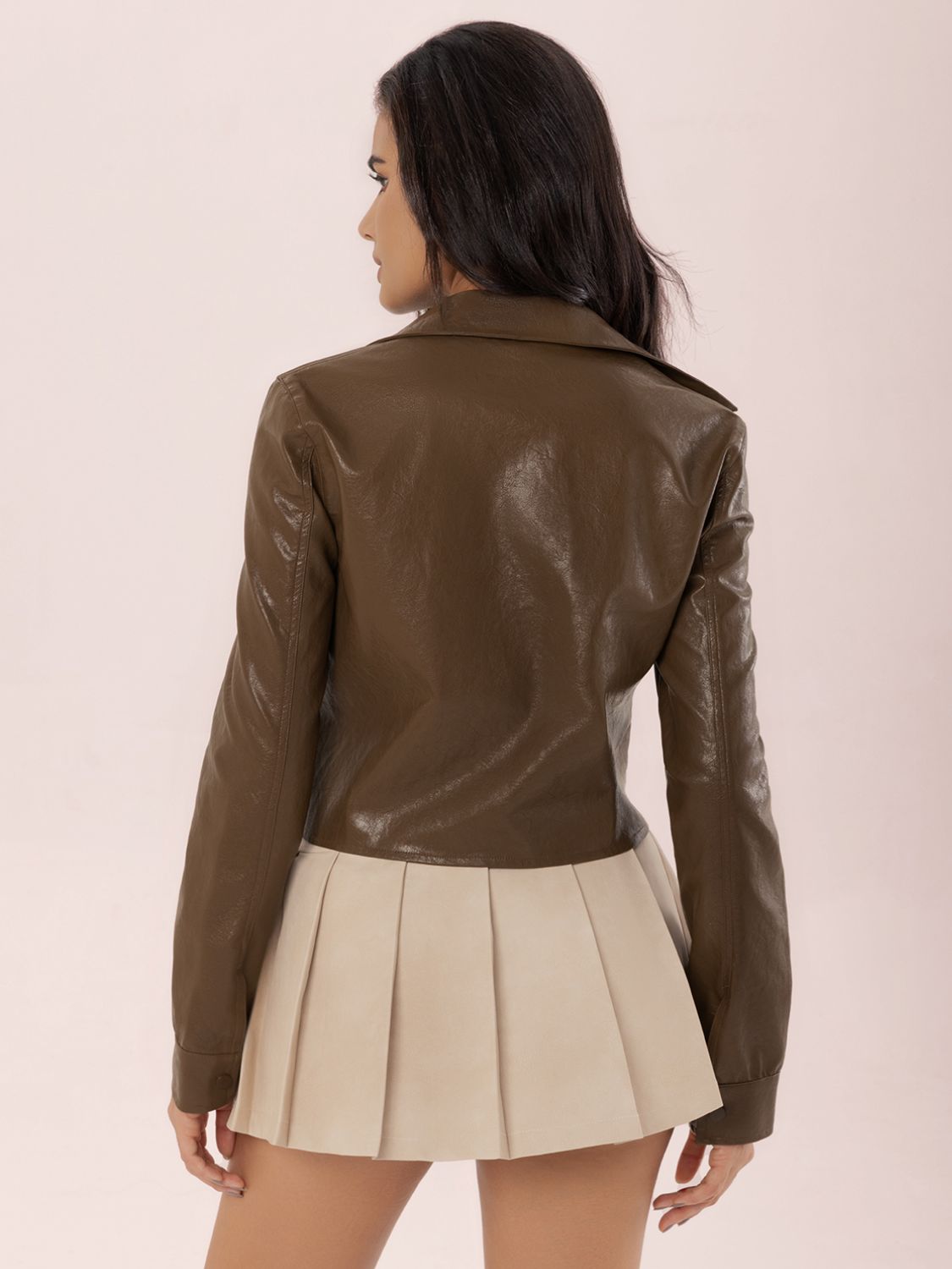 Collared Neck Snap Down Long Sleeve Jacket-Angel Casuals