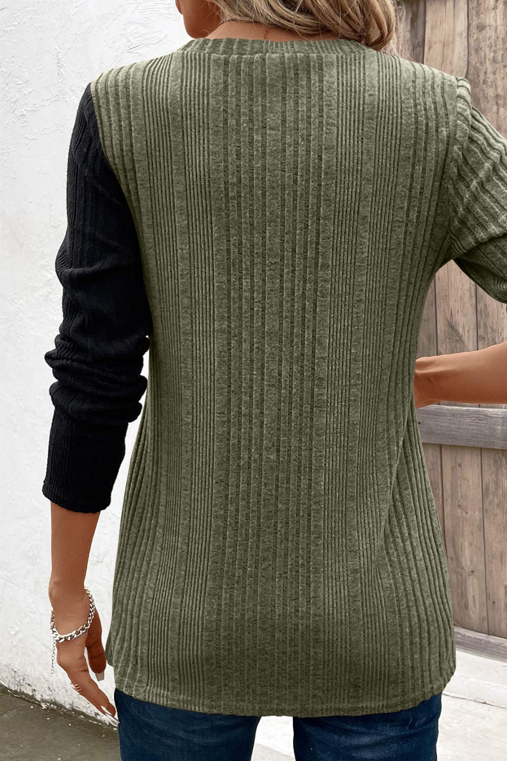 Contrast Long Sleeve Knit Top-Angel Casuals