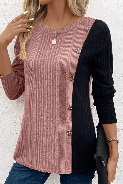 Contrast Long Sleeve Knit Top-Angel Casuals