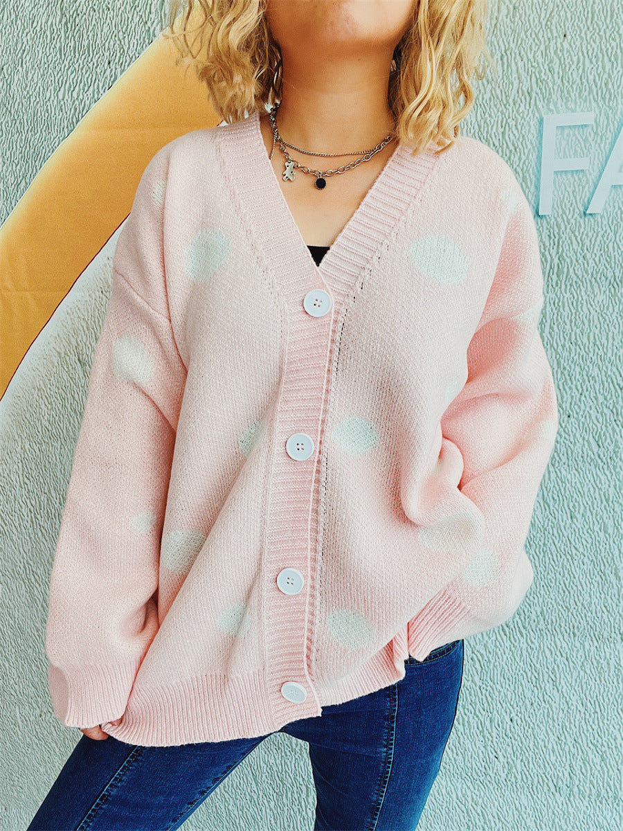 Polka Dot Button Up Cardigan-Angel Casuals