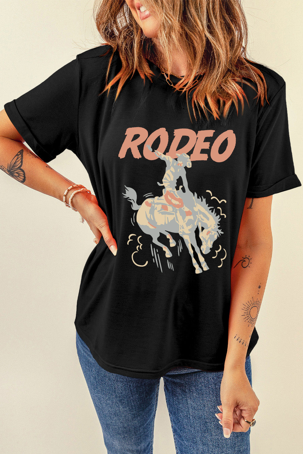 Graphic Round Neck Short Sleeve T-Shirt-Angel Casuals