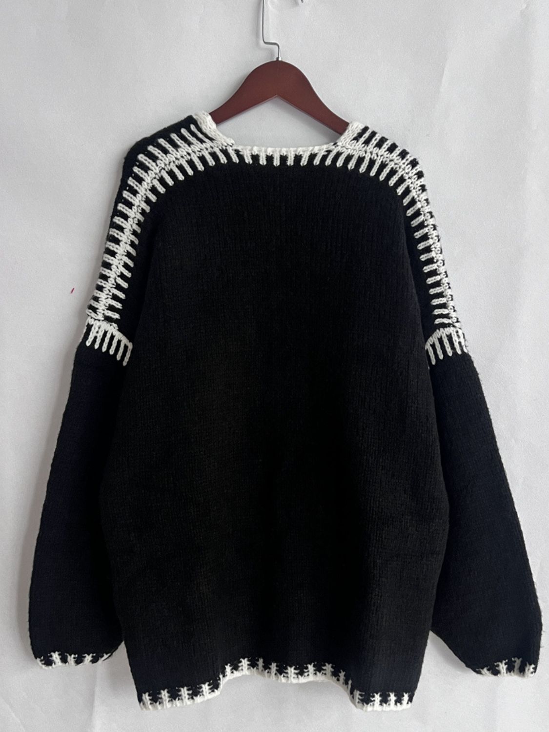 Double Take Contrast Open Front Dropped Shoulder Cardigan-Angel Casuals