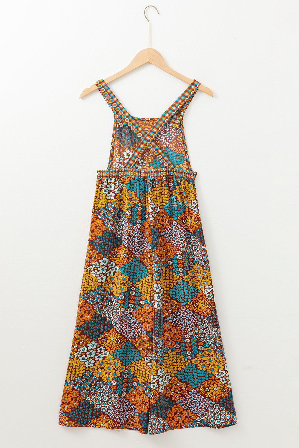 Floral Crisscross Strap Wide Leg Overalls-Angel Casuals