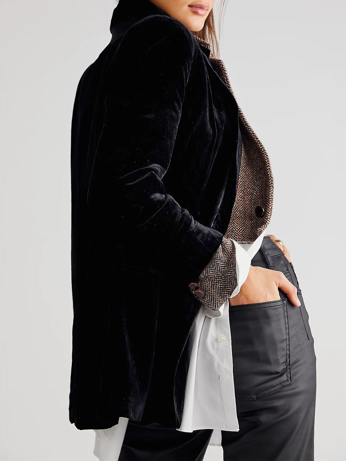 Lapel Collar Long Sleeve Blazer with Pockets-Angel Casuals