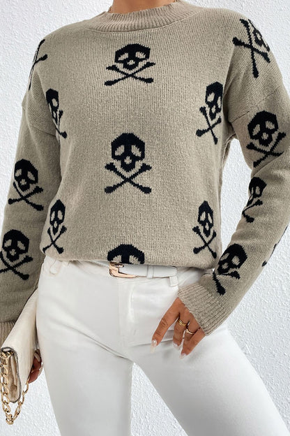 Graphic Mock Neck Dropped Shoulder Sweater-Angel Casuals