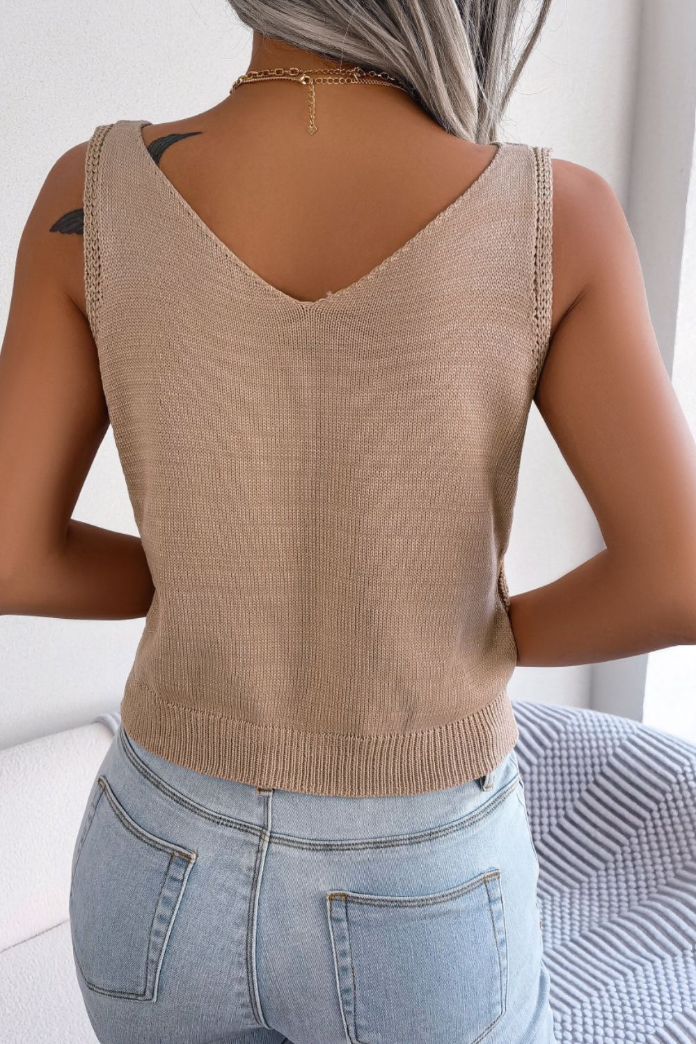 Decorative Button Mixed Knit Tank-Angel Casuals