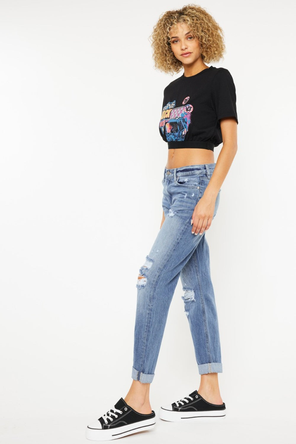 Kancan Mid Rise Distressed Straight Jeans-Angel Casuals