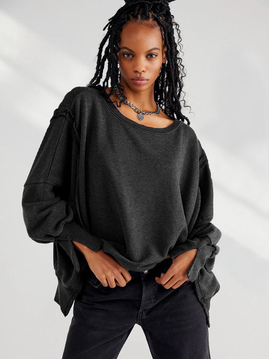 Slit Round Neck Dropped Shoulder T-Shirt-Angel Casuals