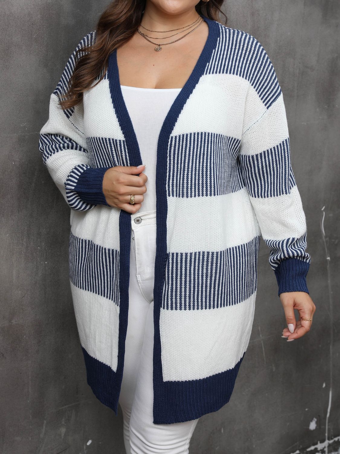 Plus Size Open Front Long Sleeve Cardigan-Angel Casuals