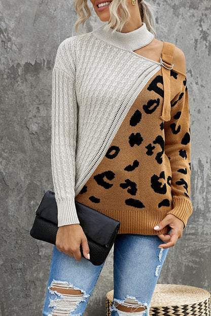 Leopard Block Turtleneck Sweater-Angel Casuals