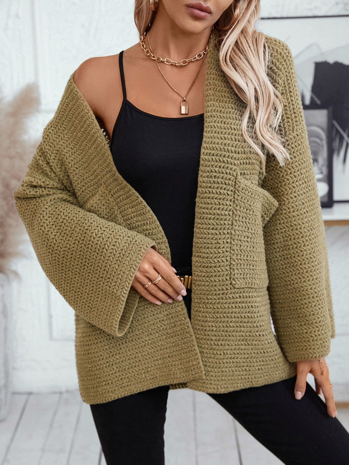Open Front Long Sleeve Cardigan-Angel Casuals