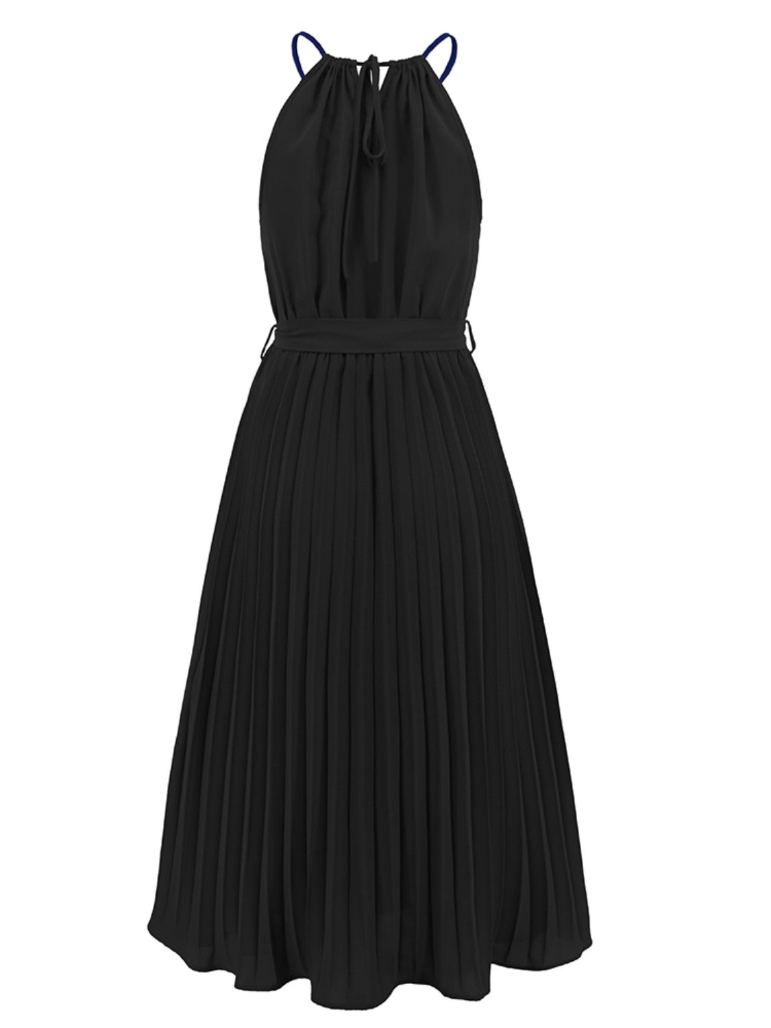 Pleated Spaghetti Strap Tie Waist Midi Dress-Angel Casuals