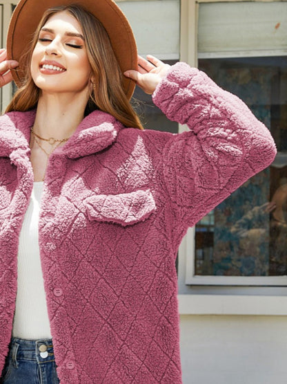Texture Button Up Dropped Shoulder Coat-Angel Casuals