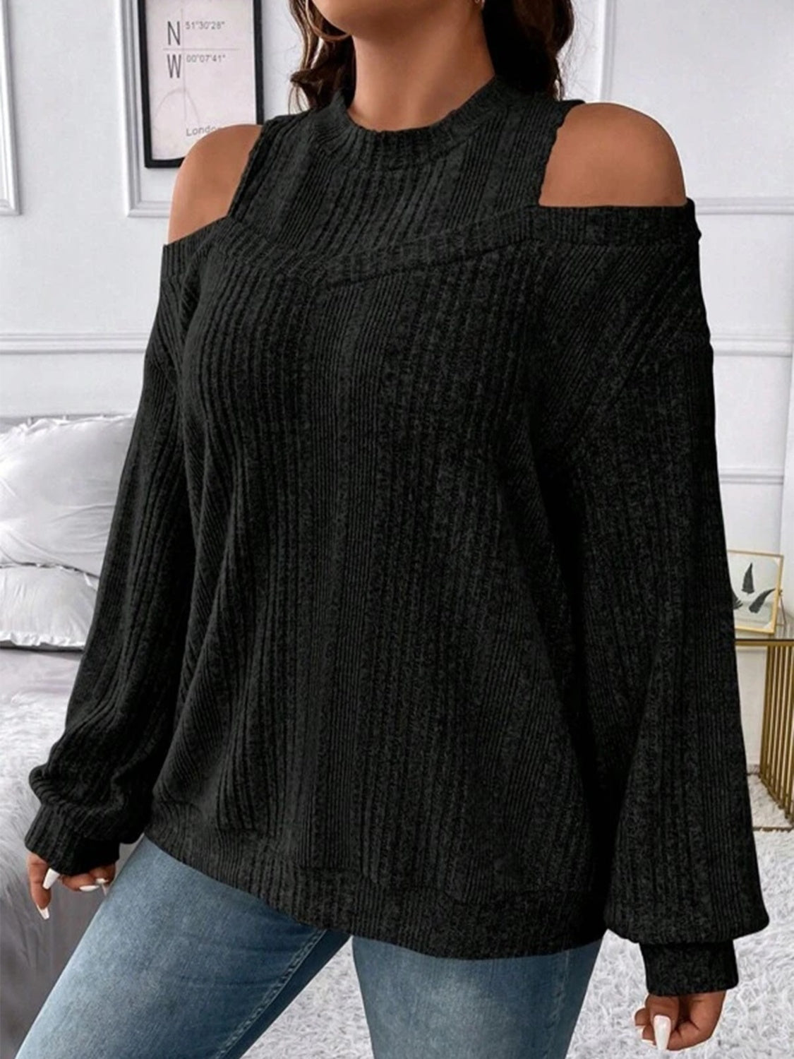 Round Neck Cold Shoulder Sweater-Angel Casuals