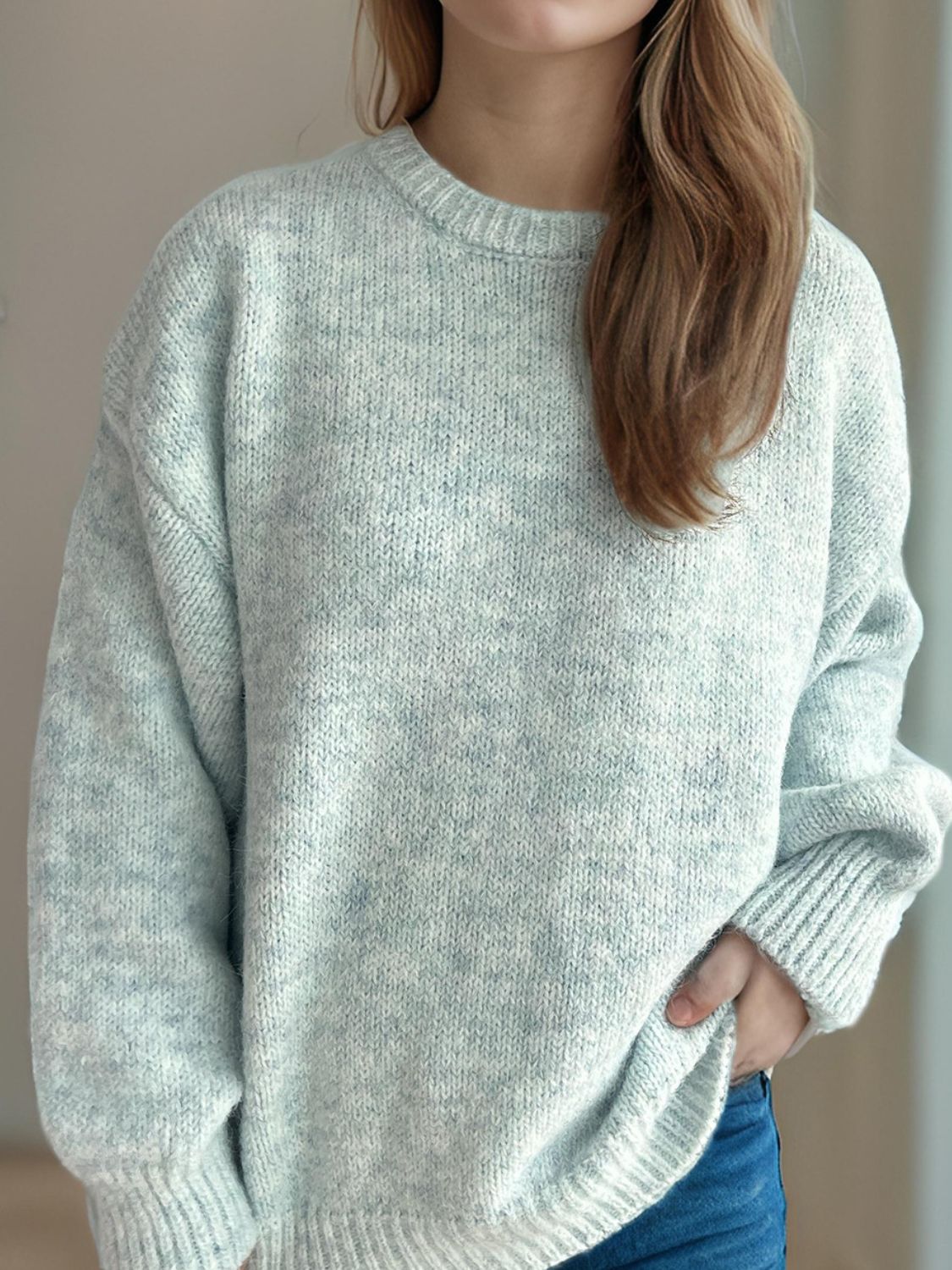 Round Neck Long Sleeve Sweater-Angel Casuals