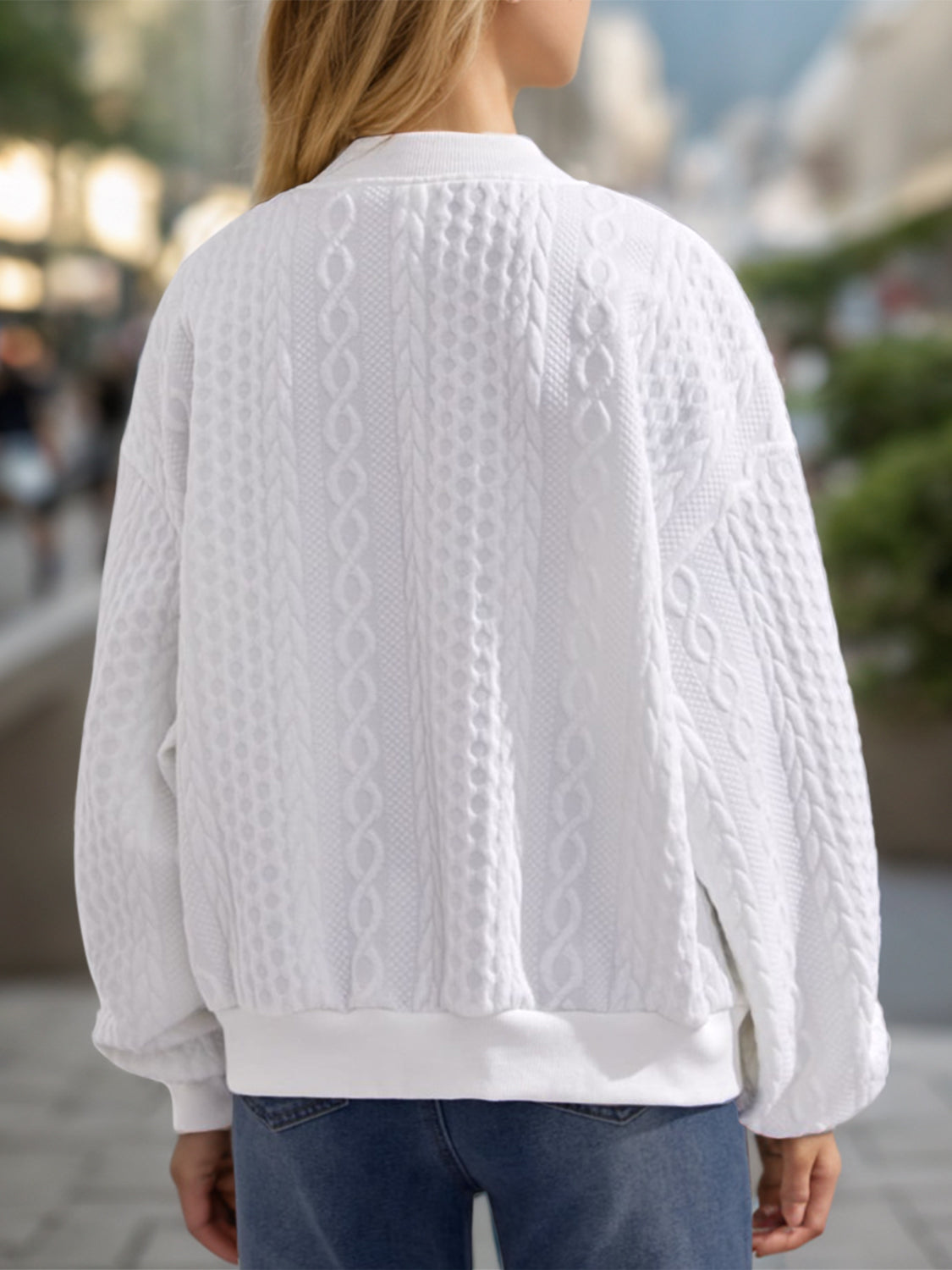 Textured Zip Up Dropped Shoulder Jacket-Angel Casuals