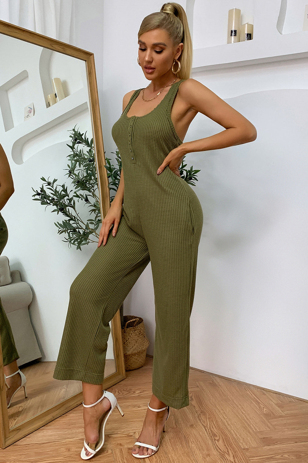 Sleeveless Straight Leg Jumpsuit-Angel Casuals