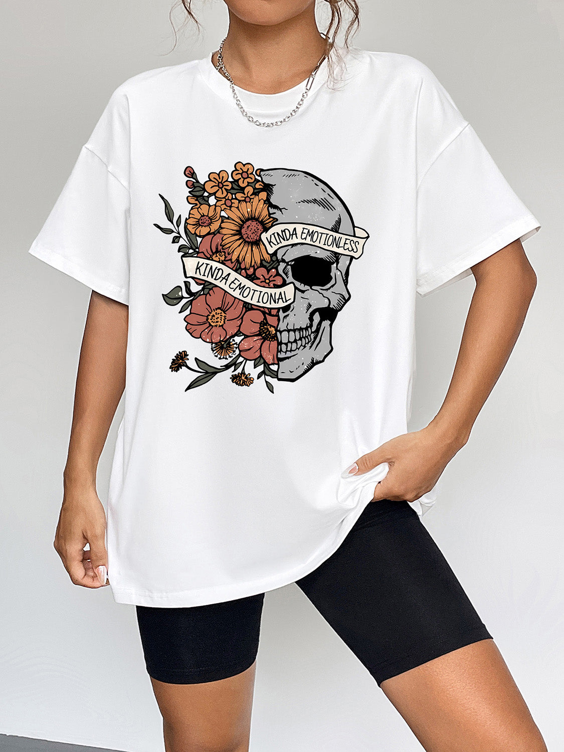 Round Neck Short Sleeve Graphic T-Shirt-Angel Casuals